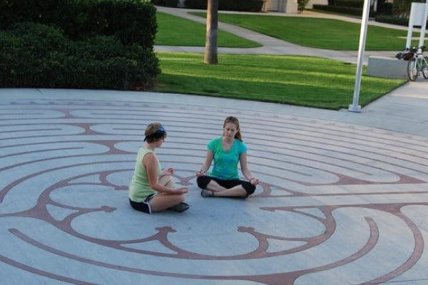 Students meditating in the labyrinth